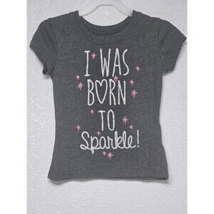 Evy Of California Charcoal Grey Girl "I Was Born To Sparkle" T-shirt Size 6/6X